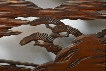 アンティーク建具　昭和初期　山水図　和の風情漂う彫刻欄間1枚(明り取り、ディスプレイ)(R-056376)