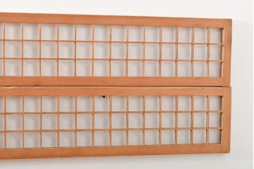 アンティーク建具　細身サイズ　シンプルな格子模様の欄間4枚セット(明り取り、明かり取り)(R-056380)