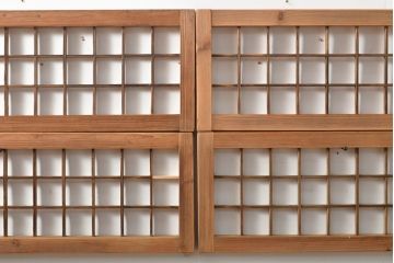 アンティーク建具　細身サイズ　シンプルな格子模様の欄間4枚セット(明り取り、明かり取り)(R-056380)