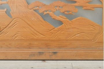 アンティーク建具　ガラス入り　山水図　レトロな彫刻欄間2枚セット(明り取り、明かり取り)(R-056382)