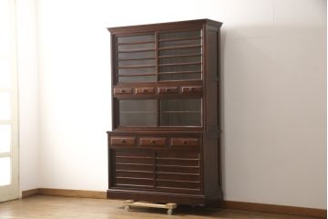中古　美品　三越百貨店　安芸民芸家具　和モダンなお部屋づくりにピッタリな二段重ね食器棚(定価約70万円)(戸棚、収納棚、キャビネット)(R-056391)