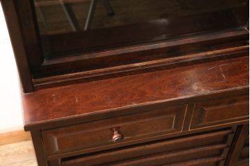 中古　美品　三越百貨店　安芸民芸家具　和モダンなお部屋づくりにピッタリな二段重ね食器棚(定価約70万円)(戸棚、収納棚、キャビネット)(R-056391)