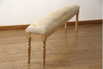 フランスアンティーク　パイン材製　クラシカルなろくろ脚がステキな木製ベンチ(長椅子、イス)(R-056400)