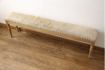 フランスアンティーク　パイン材製　クラシカルなろくろ脚がステキな木製ベンチ(長椅子、イス)(R-056400)