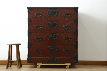 中古　美品　岩谷堂箪笥　力強い木目と凝った金具が美しい収納箪笥　(R-056406)