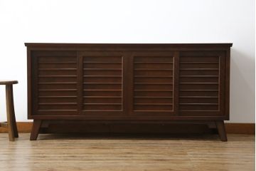中古　美品　松本民芸家具　A型　4枚引き戸の和モダンなサイドボード(リビングボード)(R-056407)