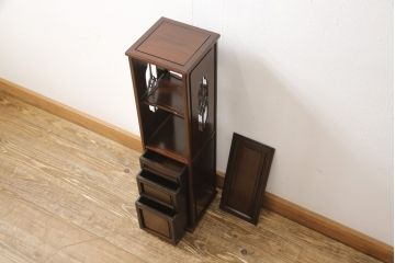 中古　美品　伝統工芸品　大阪唐木指物　総シタン(紫檀)　ちょっとした隙間収納にも便利な飾り棚(定価約60万円)(引き出し、収納棚)(R-056414)