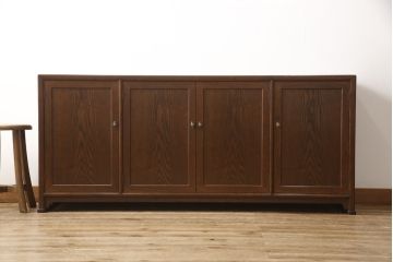 中古　美品　国産高級工芸家具　タモ材　松本民芸風　シンプルで洗練された佇まいの朝鮮棚サイドボード(収納棚、戸棚、キャビネット)(R-056424)