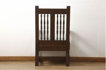 中古　美品　松本民芸家具　洋館に似合う佇まいのD型布張り椅子(ベンチ、アームチェア、1人掛けソファ)(R-056430)