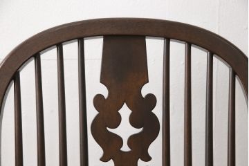 中古　美品　松本民芸家具　透かし彫りや挽き物加工など、細部まで凝ったつくりのW型ロッキングチェア(板座チェア、アームチェア)(R-056432)