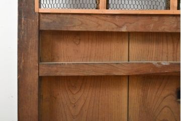アンティーク建具　総欅材　重厚な雰囲気漂う格子蔵戸1枚(反り有り)(きつね格子、狐格子、引き戸、玄関戸、格子戸、マス目、升目)(R-056455)