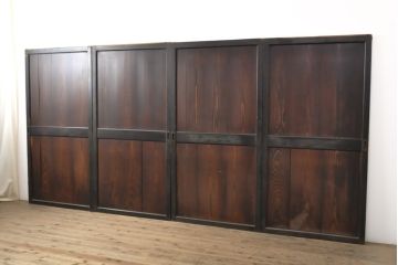 アンティーク建具　明治　シックな和の風情漂う帯戸4枚セット(引き戸、板戸)(R-056457)