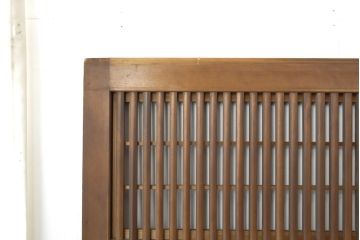 アンティーク建具　丸みのある縦桟が美しい裏障子付き格子戸4枚セット(引き戸、ガラス帯戸)(R-056464)