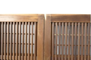 アンティーク建具　丸みのある縦桟が美しい裏障子付き格子戸4枚セット(引き戸、ガラス帯戸)(R-056464)