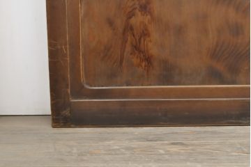 アンティーク建具　丸みのある縦桟が美しい裏障子付き格子戸4枚セット(引き戸、ガラス帯戸)(R-056464)