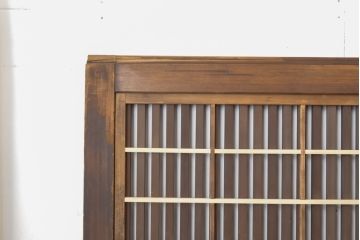 アンティーク建具　丸みのある縦桟が美しい裏障子付き格子戸4枚セット(引き戸、ガラス帯戸)(R-056464)