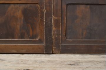 アンティーク建具　丸みのある縦桟が美しい裏障子付き格子戸4枚セット(引き戸、ガラス帯戸)(R-056464)