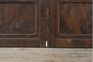 アンティーク建具　丸みのある縦桟が美しい裏障子付き格子戸4枚セット(引き戸、ガラス帯戸)(R-056464)