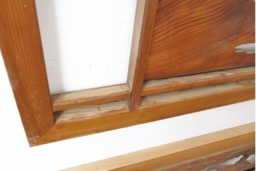アンティーク建具　山水図　レトロな味わいが素敵な彫刻欄間2枚セット(明り取り、明かり取り)(R-056472)