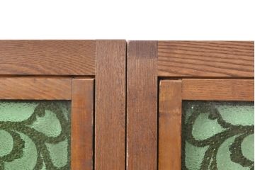 アンティーク建具　大正ロマン　色ガラス入り!フィックスガラス窓2枚セット(欄間、明り取り、はめごろし)(R-056478)