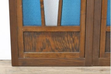 アンティーク建具　大正ロマン　色ガラス入り!フィックスガラス窓2枚セット(欄間、明り取り、はめごろし)(R-056478)