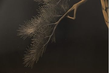 中古　和の趣溢れる月と松の絵が空間を盛り立てる輪島衝立(仕切り、パーテーション、つい立て)(R-056496)
