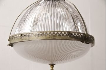 フランスアンティーク　極上品!!　凝ったつくりが魅力的な真鍮製フレームの天井照明(吊り下げ照明、ペンダントライト、シェード)(R-056498)
