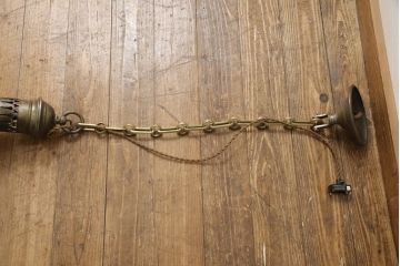 フランスアンティーク　極上品!!　凝ったつくりが魅力的な真鍮製フレームの天井照明(吊り下げ照明、ペンダントライト、シェード)(R-056498)
