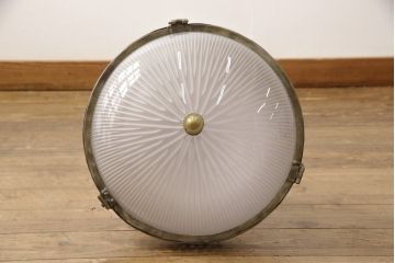 フランスアンティーク　極上品!!　凝ったつくりが魅力的な真鍮製フレームの天井照明(吊り下げ照明、ペンダントライト、シェード)(R-056498)