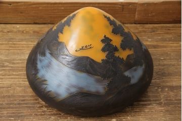 中古　エミールガレ風　自然の情景を描いた美しいテーブルスタンド(テーブルライト、ランプ、照明)(R-056510)