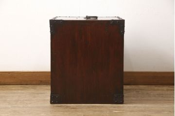 和製アンティーク　総欅材製　堅牢な金具・造りが素晴らしい船箪笥(掛硯型、懸硯型、時代箪笥、和たんす、小物収納、小箪笥)(R-056519)