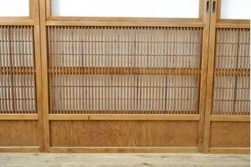 アンティーク建具 裏障子付き 明るい木味の格子戸4枚セット(引き戸、障子戸)(R-056521)