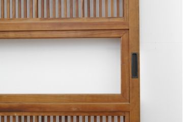 アンティーク建具 裏障子付き 明るい木味の格子戸4枚セット(引き戸、障子戸)(R-056521)