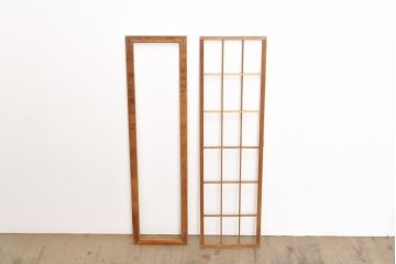 アンティーク建具 裏障子付き 明るい木味の格子戸4枚セット(引き戸、障子戸)(R-056521)