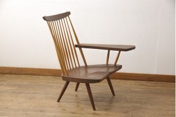 ヴィンテージ　ジョージナカシマ　LOUNGE ARM(ラウンジアーム)　One Arm(ワンアーム、片肘)　CN103　ウォールナット材製!モダンに洗練された左アーム付きラウンジチェア(ジョージ・ナカシマ、イス、椅子、ビンテージ)(R-056539)