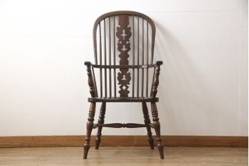中古　美品　松本民芸家具　#44A型　洋風のクラシカルなデザインが美しいウィンザーチェア(アームチェア、椅子、イス、ウインザーチェア)(定価約18万円)(R-056542)