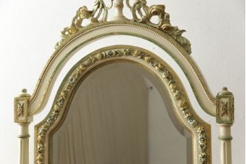 ビンテージ　ノバパルク(NOVAPLAK)　イタリア高級家具　美しい花の彫刻で彩られたロココ調の大きなスタンドミラー(姿見、鏡、ヴィンテージ)(定価約40万円)(R-056551)