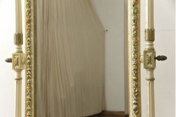 ビンテージ　ノバパルク(NOVAPLAK)　イタリア高級家具　美しい花の彫刻で彩られたロココ調の大きなスタンドミラー(姿見、鏡、ヴィンテージ)(定価約40万円)(R-056551)