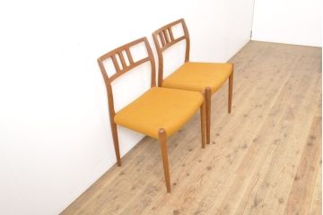デンマークビンテージ　北欧家具　チーク材　J.L.モラー　デザインモデル79　ナチュラルスタイルの空間づくりにおすすめのダイニングチェア2脚セット(ダイニングチェア、椅子、アームレスチェア、イス、ヴィンテージ)(R-056558)