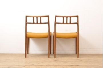 デンマークビンテージ　北欧家具　チーク材　J.L.モラー　デザインモデル79　ナチュラルスタイルの空間づくりにおすすめのダイニングチェア2脚セット(ダイニングチェア、椅子、アームレスチェア、イス、ヴィンテージ)(R-056558)