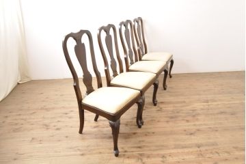 中古　DREXEL HERITAGE(ドレクセルヘリテイジ)　VINTAGE CHERRY(ビンテージチェリー)シリーズの猫脚付きチェア4脚セット(ダイニングチェア、椅子、イス)(R-056561)
