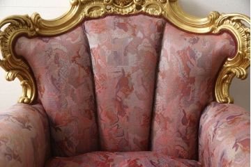 中古　SILIK(シリック)　EOLOシリーズ　ロココ調　ゴールド　エレガントな佇まいが魅力の1人掛けソファ(一人掛けソファ、アームソファ、1P)(定価約80万円)(R-056571)