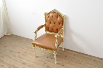 中古　SILIK(シリック)　イタリア高級家具　本革(レザー)の上質なロココ調アームチェア(定価約57万円)(イス、椅子、サロンチェア)(R-056575)