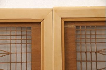アンティーク建具　松竹梅の彫刻と組子細工入り　和風の欄間2枚セット(明かり取り、明り取り)(R-056614)