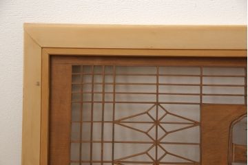 アンティーク建具　松竹梅の彫刻と組子細工入り　和風の欄間2枚セット(明かり取り、明り取り)(R-056614)