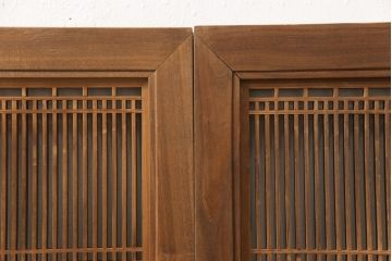 アンティーク建具　枠欅材　細かな細工の上質な格子欄間2枚セット(筬欄間、オサランマ、明かり取り、明り取り)(R-056629)