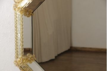 高級品　希少　イタリアビンテージ　可憐なフラワーグラスのウォールミラー(壁掛け鏡、ヴィンテージ)(R-056632)