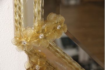 高級品　希少　イタリアビンテージ　可憐なフラワーグラスのウォールミラー(壁掛け鏡、ヴィンテージ)(R-056632)