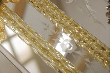 高級品　希少　イタリアビンテージ　可憐なフラワーグラスのウォールミラー(壁掛け鏡、ヴィンテージ)(R-056632)
