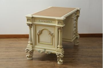 イタリアビンテージ　SILIK(シリック)　天板本革製　ハンドメイド　ロココ調の贅沢なデスク(片袖机、ヴィンテージ、在宅用、在宅ワーク)(定価約120万円)(R-056670)